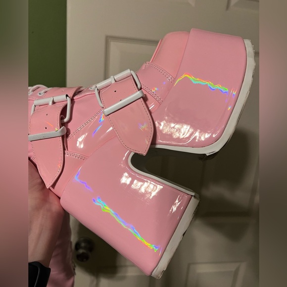 Demonia camel-305 baby pink stretch hologram over the knee boots - Picture 7 of 7